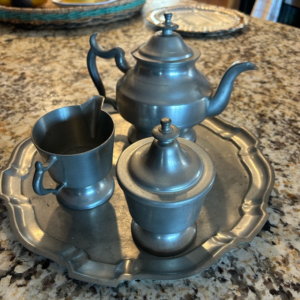 Elegant Pewter Tea Set with Tray